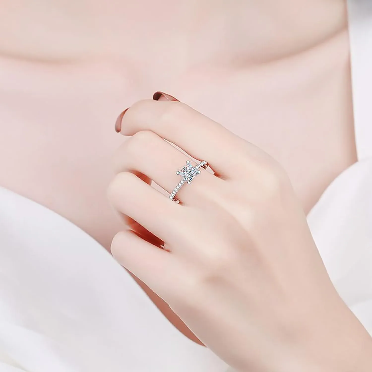 Personalized 14K Gold 1/2ct Diamond Engagement Rings for Women, VVS1 D-Color 4-Prong Princess Cut Promise Ring, Personalized Custom Engraved