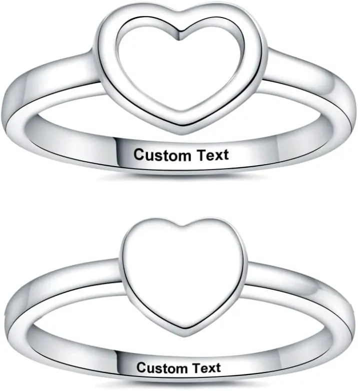 Personalized Engraved Custom Name Sterling Silver Engagement Statement Anniversary Promise Rings for Couples Matching Heart Rings Love Couple Set His and Her Ring Women Mens Women's Men