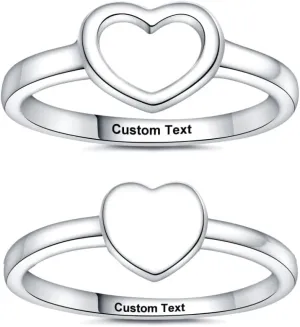 Personalized Engraved Custom Name Sterling Silver Engagement Statement Anniversary Promise Rings for Couples Matching Heart Rings Love Couple Set His and Her Ring Women Mens Women's Men