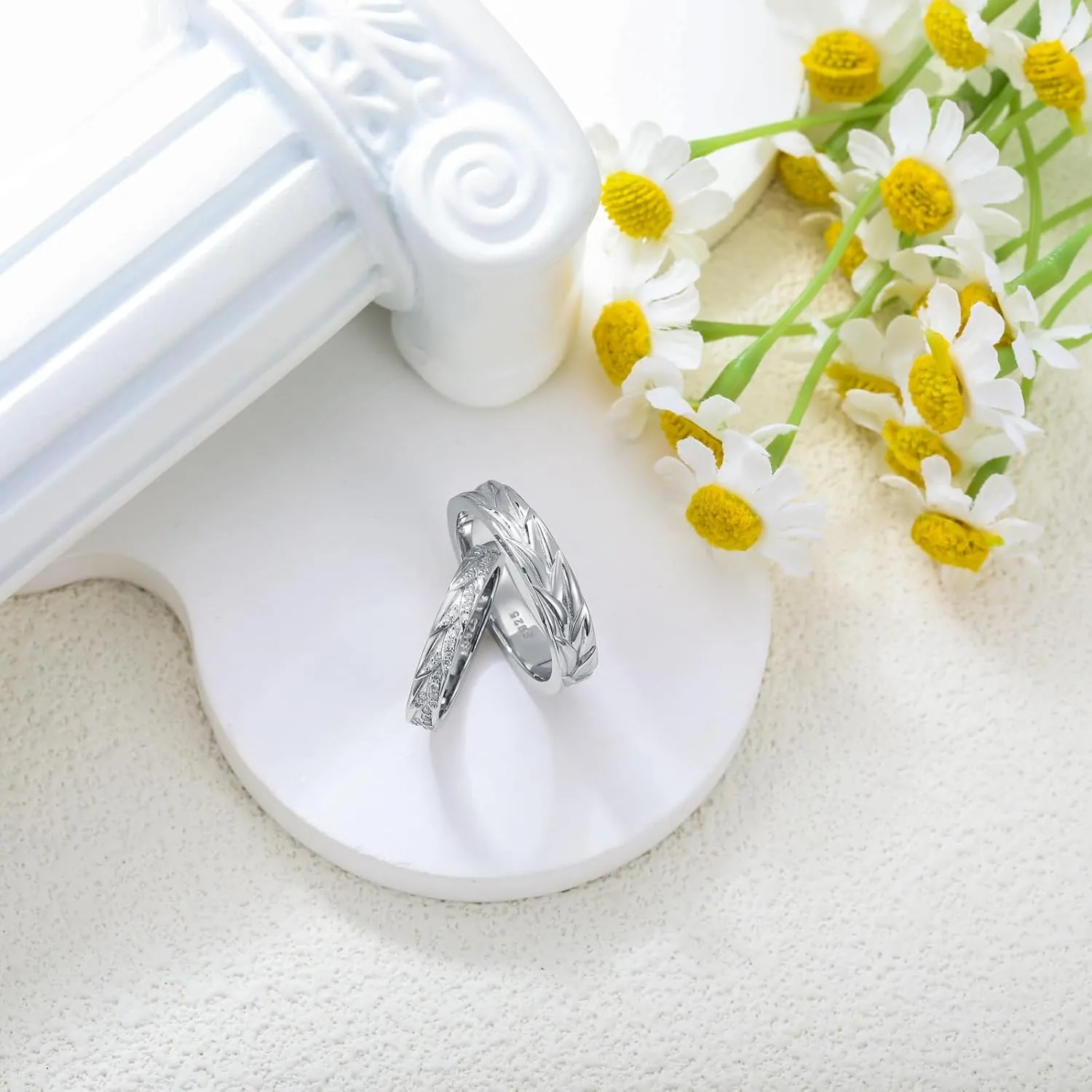 Personalized Engraved Diamond Couples Rings Wedding Band Sets For His & Hers 10K 14K 18K Gold/Sterling Silver Engagement Ring Anniversary Christmas Valentine's Day Birthday Jewelry Gift