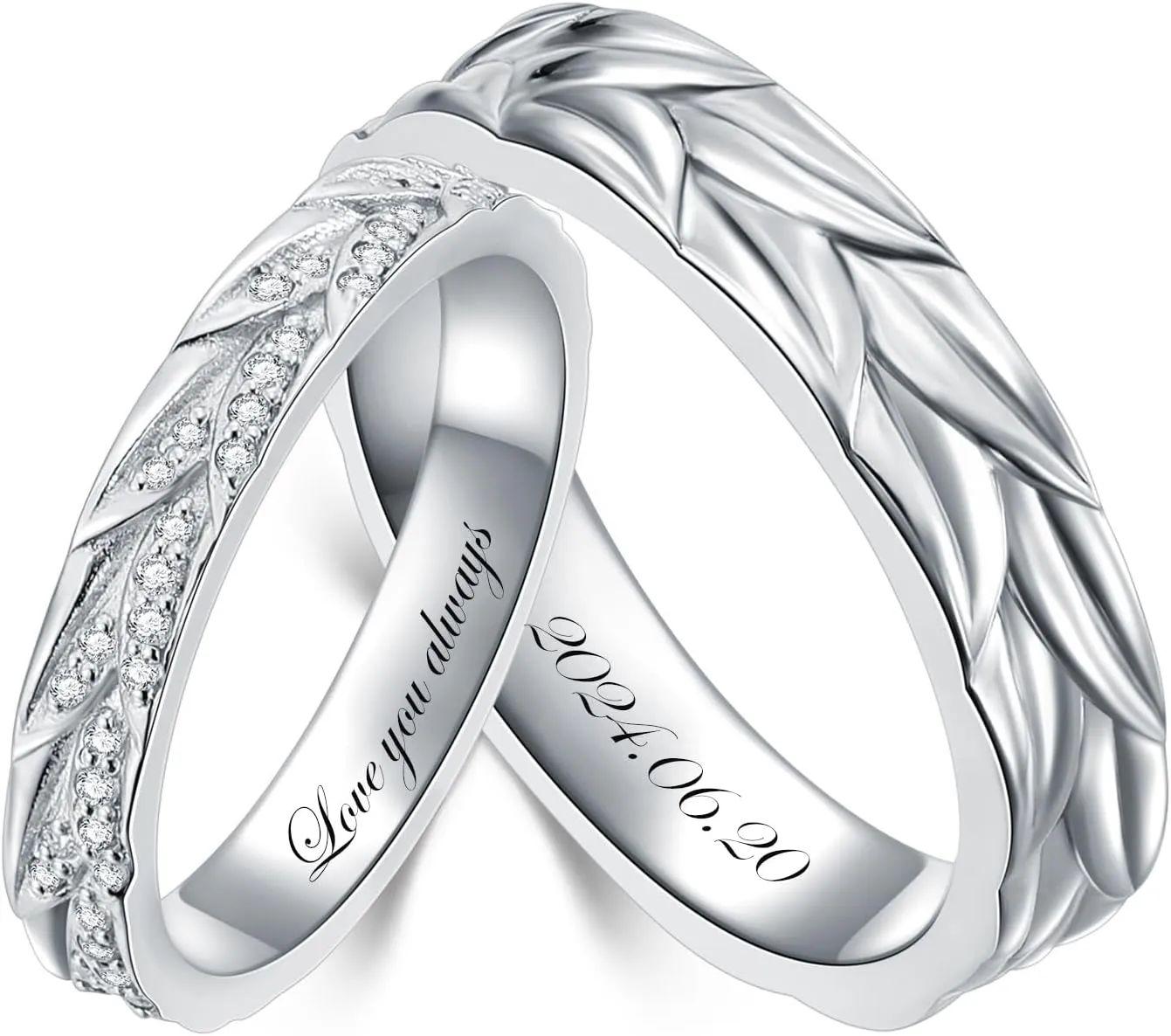Personalized Engraved Diamond Couples Rings Wedding Band Sets For His & Hers 10K 14K 18K Gold/Sterling Silver Engagement Ring Anniversary Christmas Valentine's Day Birthday Jewelry Gift