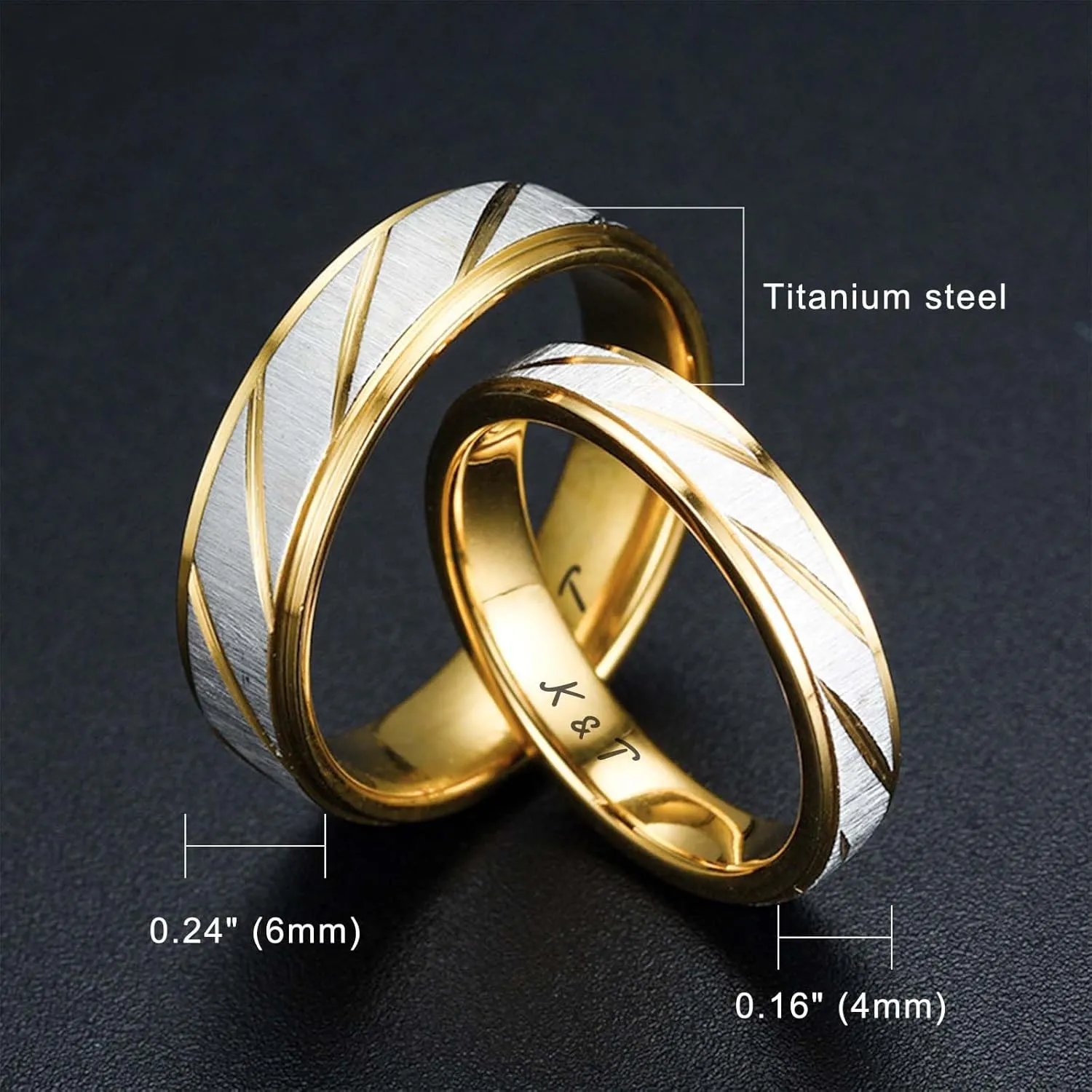 Personalized Matching Rings for Couples Custom Promise Rings for Couples Engraved Names Promise Rings for Him and Her Set Customized Ring Set for Women and Men (Style 1)