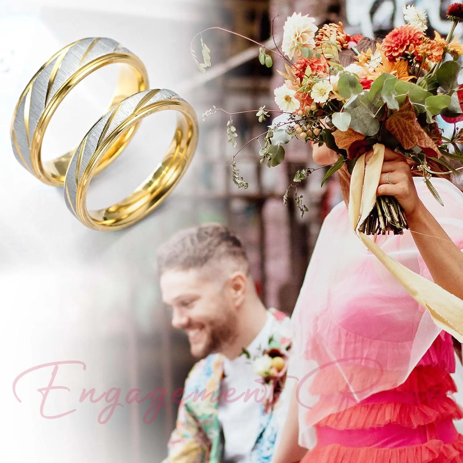 Personalized Matching Rings for Couples Custom Promise Rings for Couples Engraved Names Promise Rings for Him and Her Set Customized Ring Set for Women and Men (Style 1)