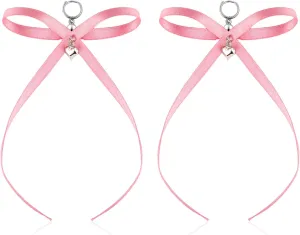 PLwelth Bow Earrings Long Tassel Ribbon Hoop Earrings for Women Cute Pearl Heart Drop Dangle Earring Trendy Bowknot Hoop Hypoallergenic Earring Statement Jewelry Birthday Christmas Gifts for Her