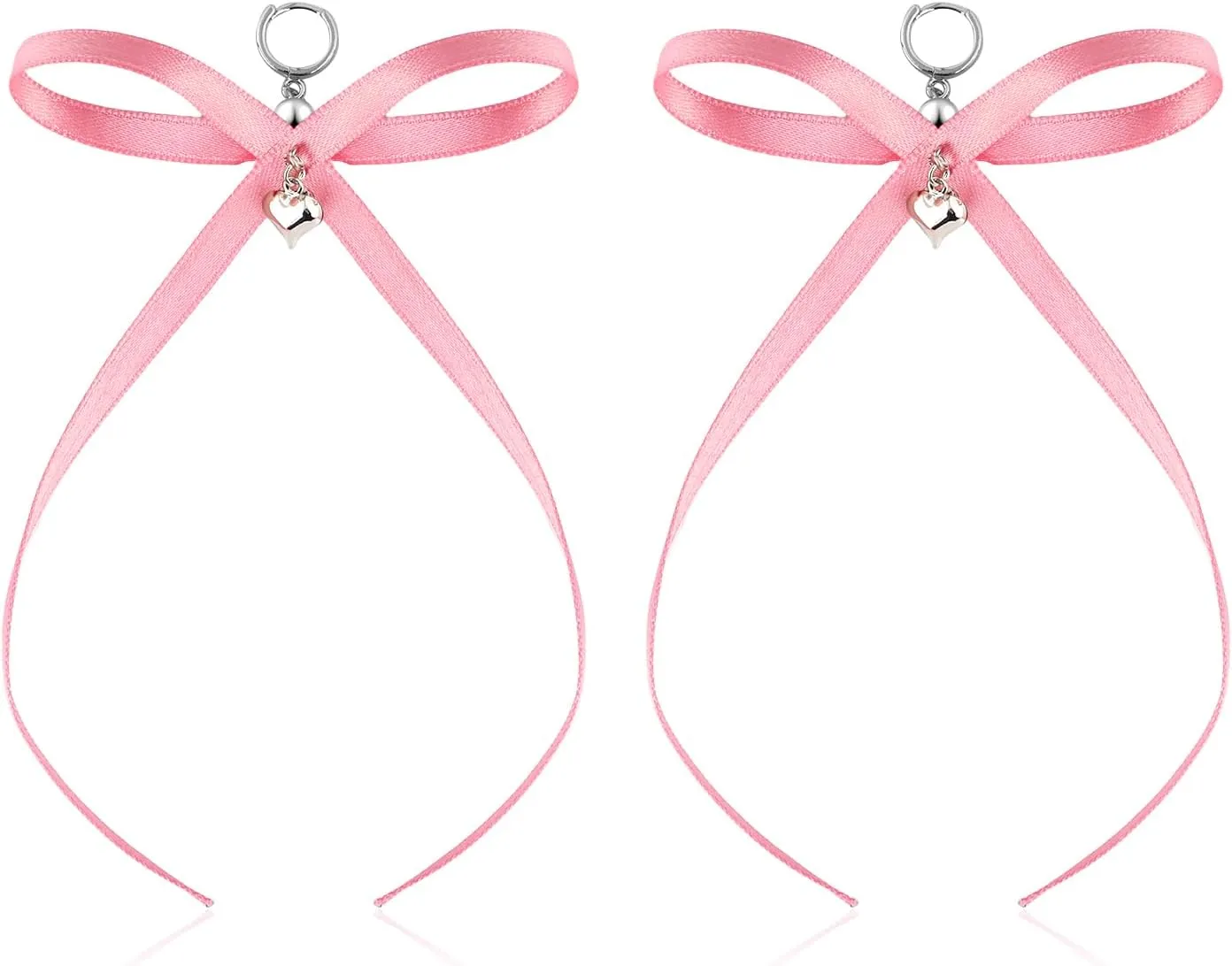 PLwelth Bow Earrings Long Tassel Ribbon Hoop Earrings for Women Cute Pearl Heart Drop Dangle Earring Trendy Bowknot Hoop Hypoallergenic Earring Statement Jewelry Birthday Christmas Gifts for Her