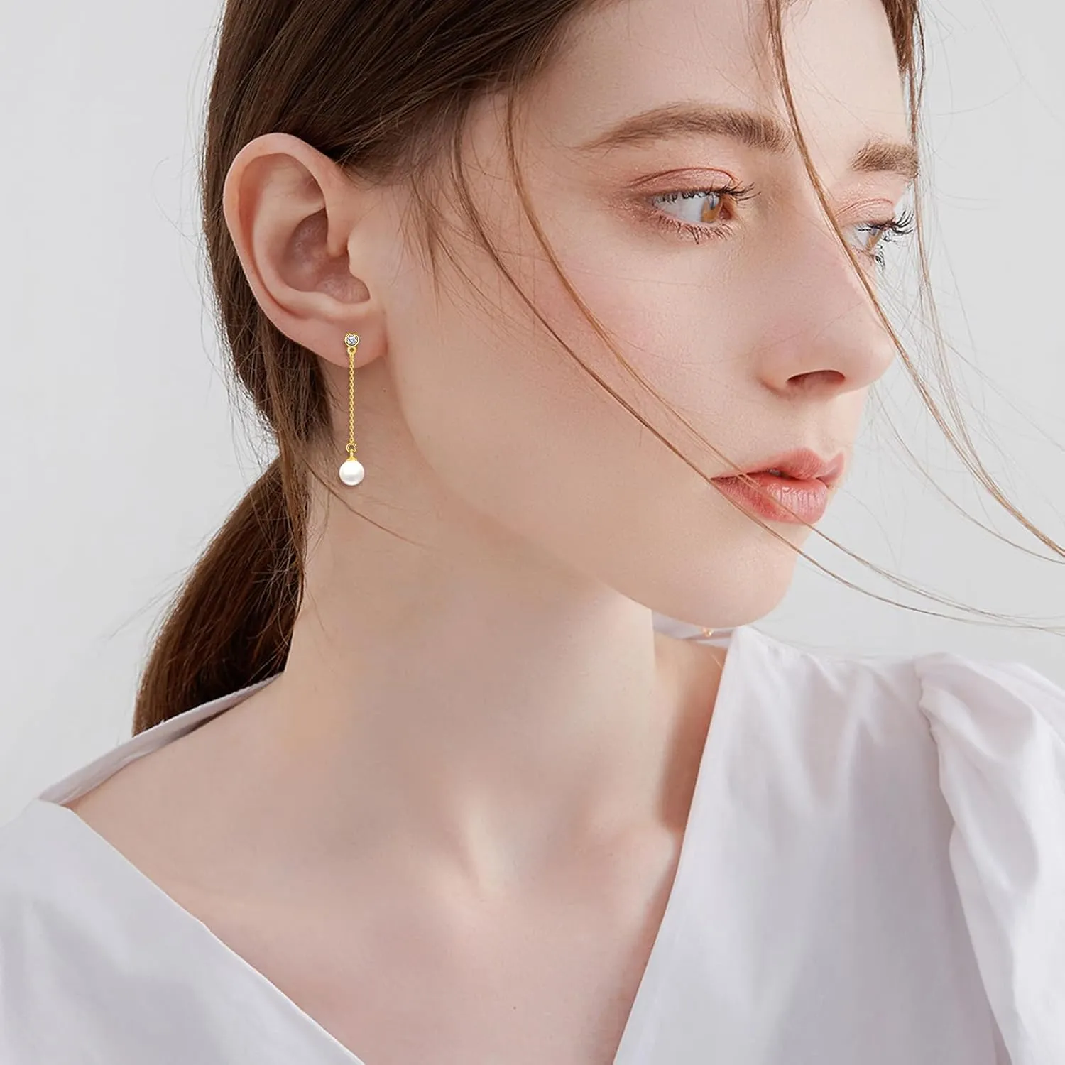 POPLYKE Pearl Earrings 925 Sterling Silver Pearl Drop Earrings for Women Real Freshwater Pearl Stud Earrings Wedding Bridesmaids Anniversary