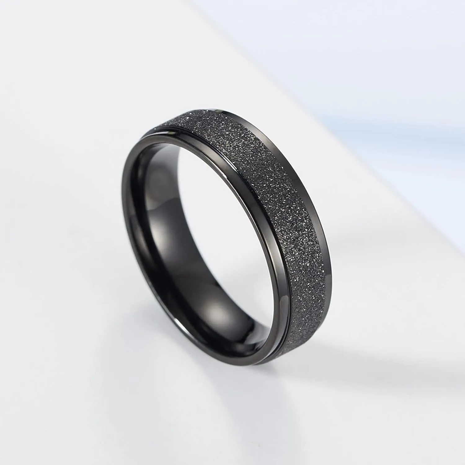 Promise Ring Engraving Couple Rings Promise Rings,Stainless Steel Band Ring 6MM Black Ring with Brushed Round Anniversary Rings Couple