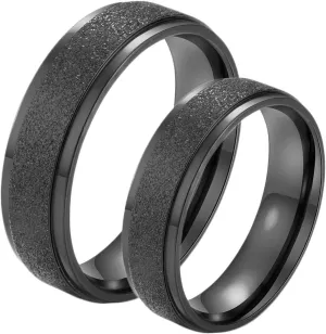 Promise Ring Engraving Couple Rings Promise Rings,Stainless Steel Band Ring 6MM Black Ring with Brushed Round Anniversary Rings Couple
