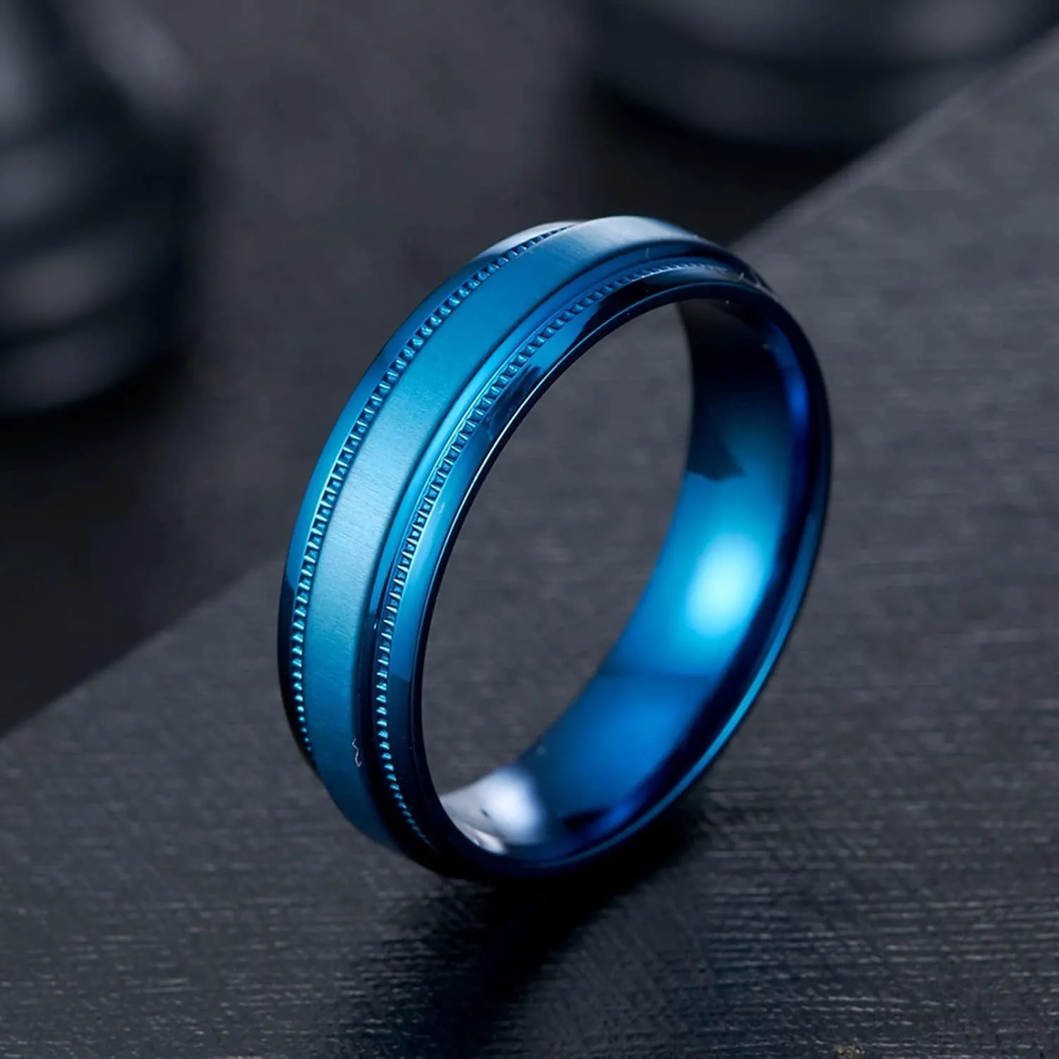 Promise Rings Couples Stainless Steel, Engagement Rings for Couples Size 7-12 Blue Ring 6MM Comfort Fit