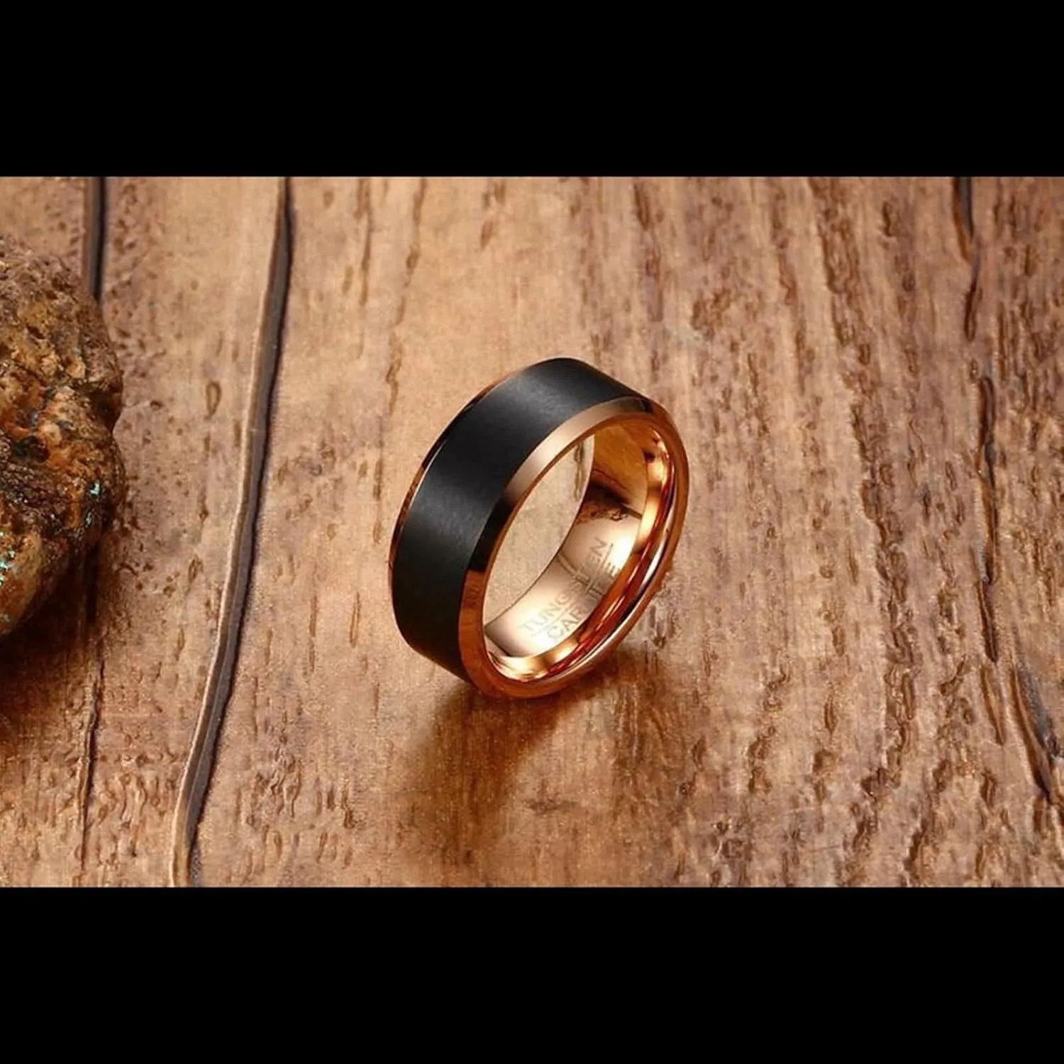 Promise Rings Custom Couple Rings for Men and Women,Tungsten Rings Wedding 8MM Black Rose Gold Ring with Brushed Round Wedding Rings Couple
