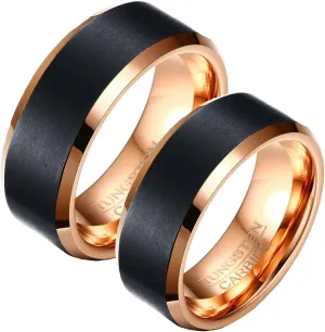 Promise Rings Custom Couple Rings for Men and Women,Tungsten Rings Wedding 8MM Black Rose Gold Ring with Brushed Round Wedding Rings Couple