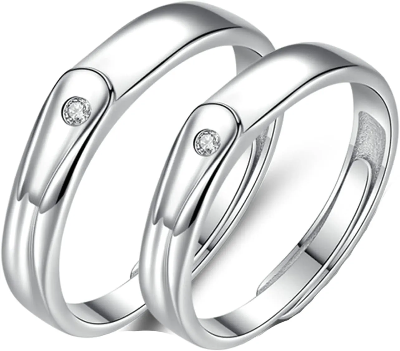 Promise Rings for Couples Set, Engagement Rings for Couples Adjustable Customizable 925 Sterling Silver Ring with Cubic Zirconia