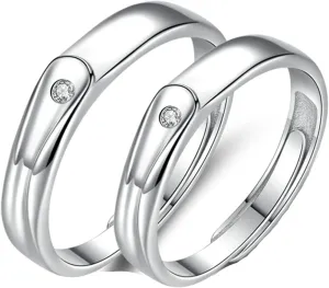Promise Rings for Couples Set, Engagement Rings for Couples Adjustable Customizable 925 Sterling Silver Ring with Cubic Zirconia