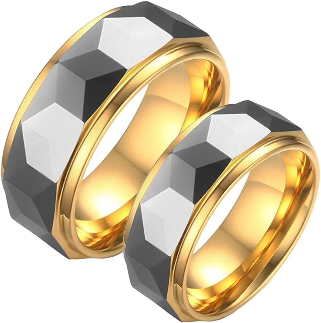 Promise Rings for Couples Set, Men Rings Tungsten Multi-Faceted Silver Gold Ring 8mm Valentine's Day Couple Rings