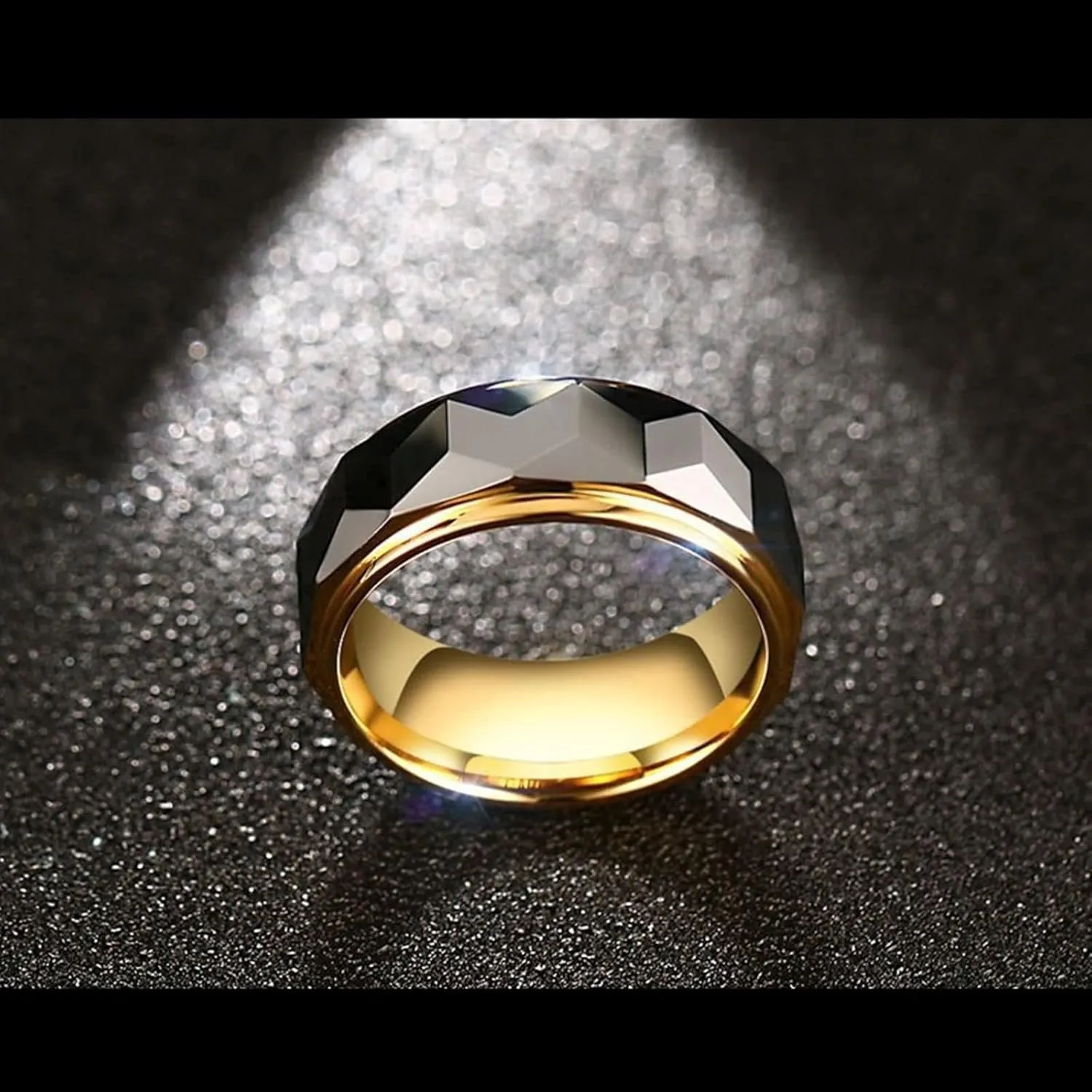 Promise Rings for Couples Set, Men Rings Tungsten Multi-Faceted Silver Gold Ring 8mm Valentine's Day Couple Rings