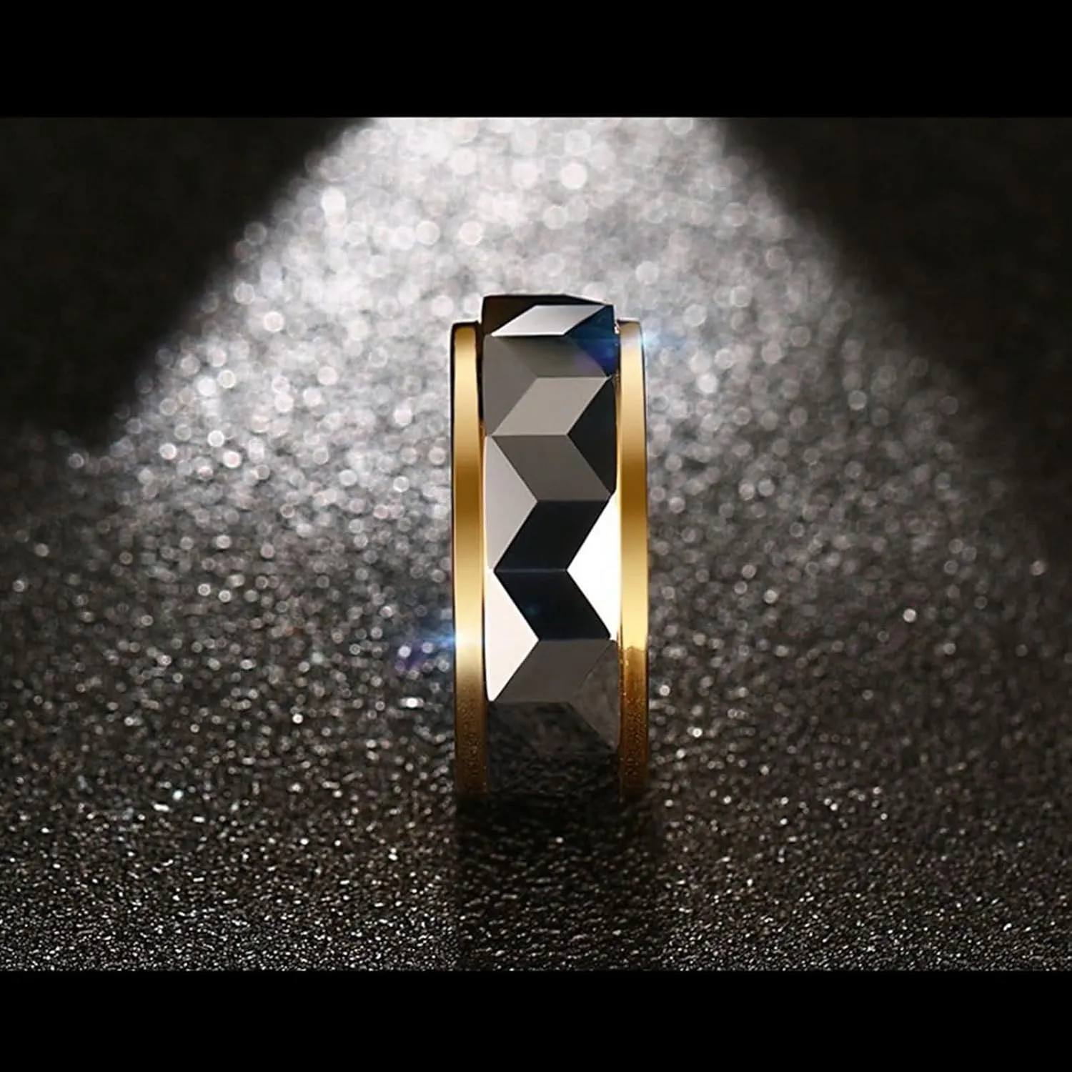 Promise Rings for Couples Set, Men Rings Tungsten Multi-Faceted Silver Gold Ring 8mm Valentine's Day Couple Rings