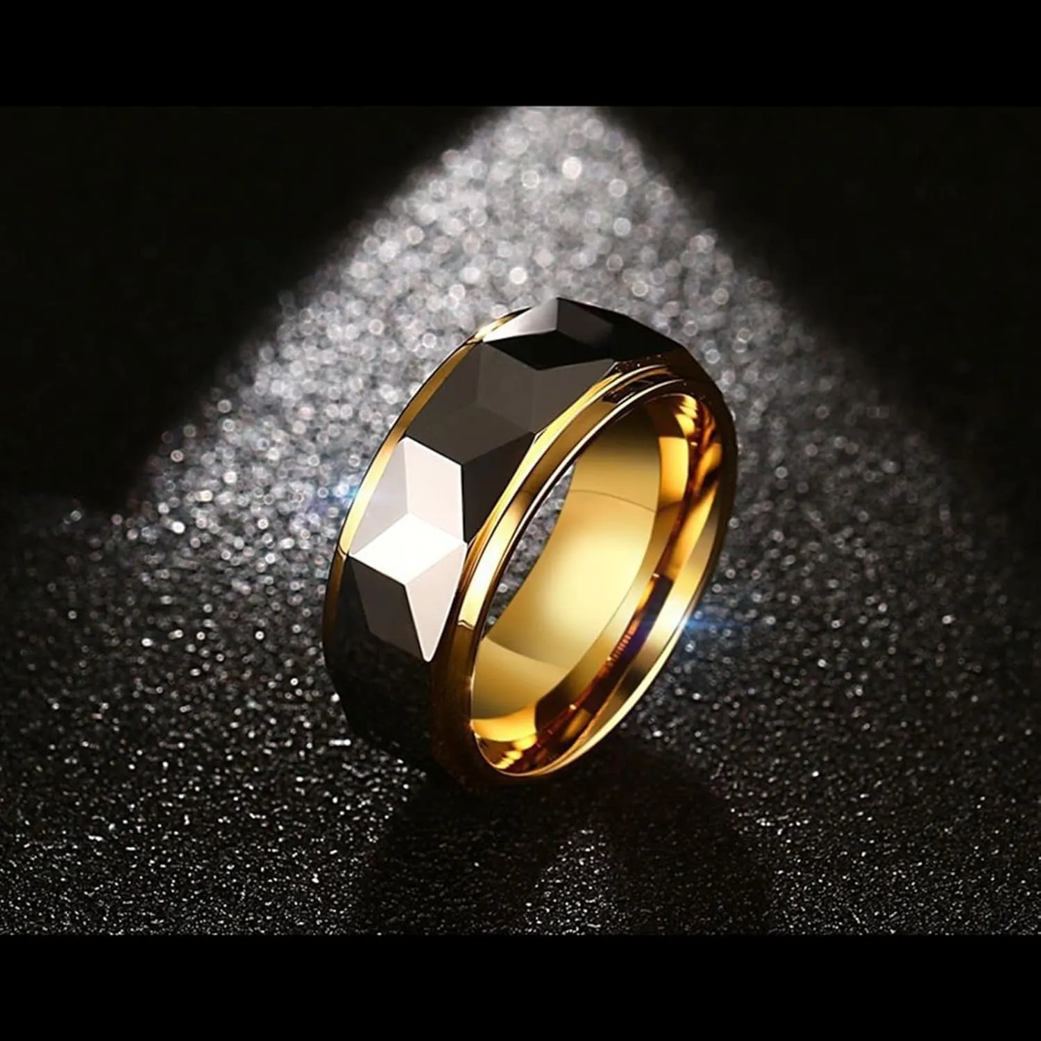 Promise Rings for Couples Set, Men Rings Tungsten Multi-Faceted Silver Gold Ring 8mm Valentine's Day Couple Rings