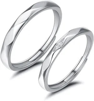 Promise Rings for Couples Silver 925, Unique Engagement Rings for Couples Customize Adjustable Multi-Facted Ring with Cubic Zirconia