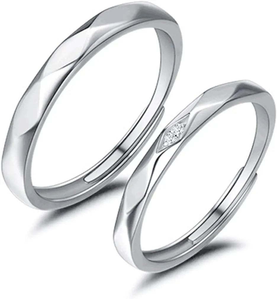 Promise Rings for Couples Silver 925, Unique Engagement Rings for Couples Customize Adjustable Multi-Facted Ring with Cubic Zirconia