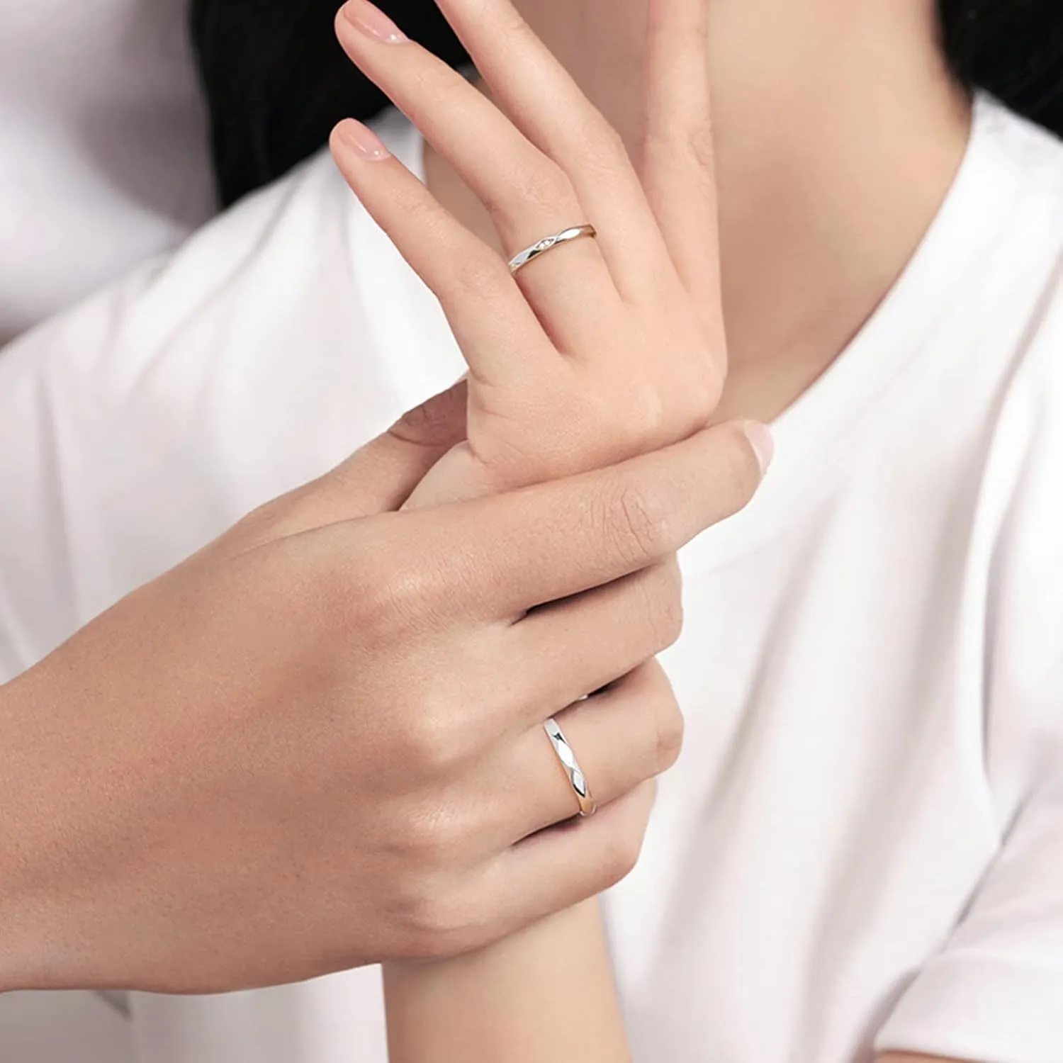 Promise Rings for Couples Silver 925, Unique Engagement Rings for Couples Customize Adjustable Multi-Facted Ring with Cubic Zirconia