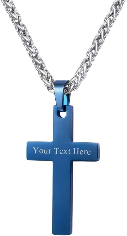 PROSTEEL Mens Cross Necklace Blue Pendant Customized Engraved Gift Teens Women Men Stainless Steel Custom Name Cross Necklaces