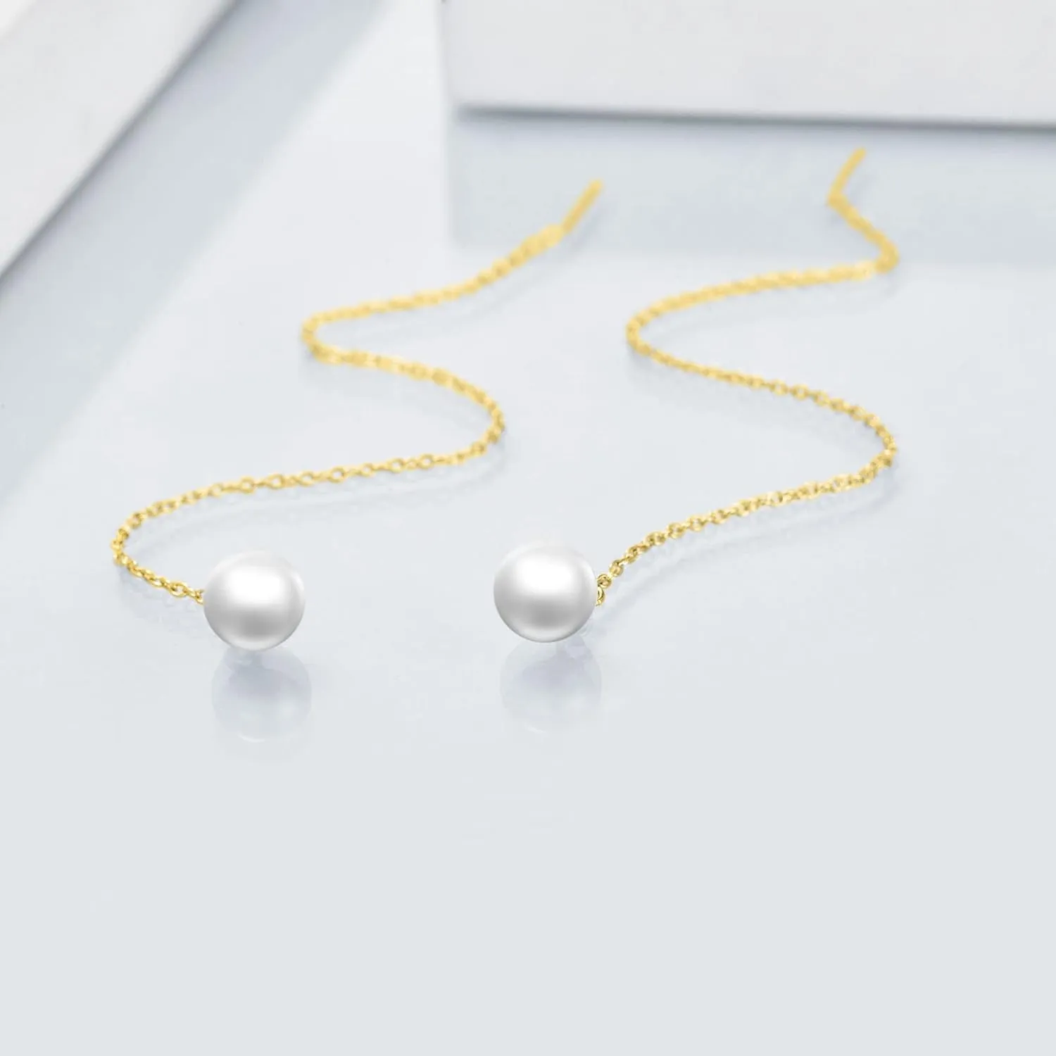 Pull Through Threader Earrings 14k/18K Real Solid Gold Long Piercing Long Pearl/Opal/Ball/Star/Cross/Twist/Teardrop Tassel Dangle Ear Line Eardrop Earrings Jewelry Gifts