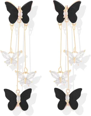 Purple Butterfly Earrings for Women Gifts Trendy Stuff Crystal Zircon Butterfly Tassel Dangle Purple Earrings Wedding Jewelry Gifts Purple Dress for Woman Outfits