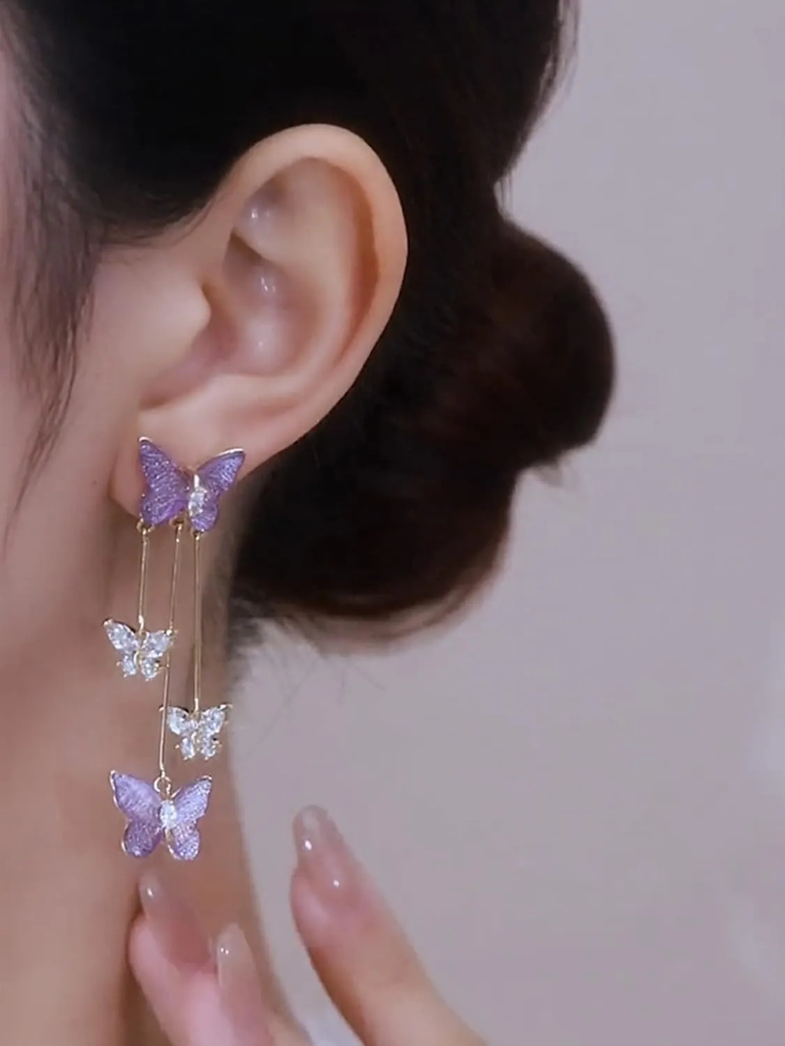 Purple Butterfly Earrings for Women Gifts Trendy Stuff Crystal Zircon Butterfly Tassel Dangle Purple Earrings Wedding Jewelry Gifts Purple Dress for Woman Outfits