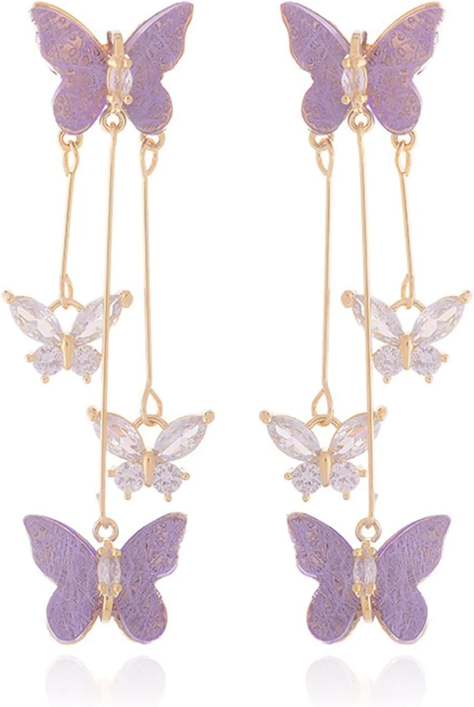 Purple Butterfly Earrings for Women Gifts Trendy Stuff Crystal Zircon Butterfly Tassel Dangle Purple Earrings Wedding Jewelry Gifts Purple Dress for Woman Outfits
