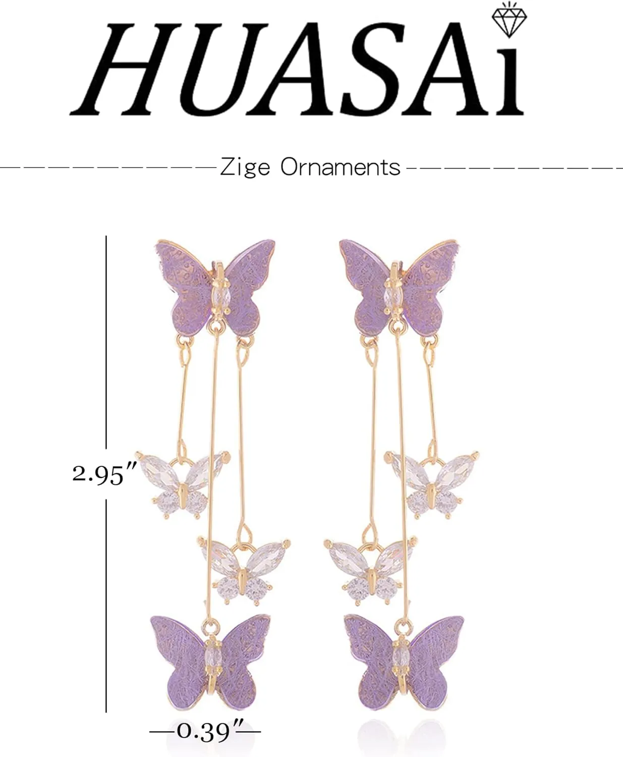 Purple Butterfly Earrings for Women Gifts Trendy Stuff Crystal Zircon Butterfly Tassel Dangle Purple Earrings Wedding Jewelry Gifts Purple Dress for Woman Outfits