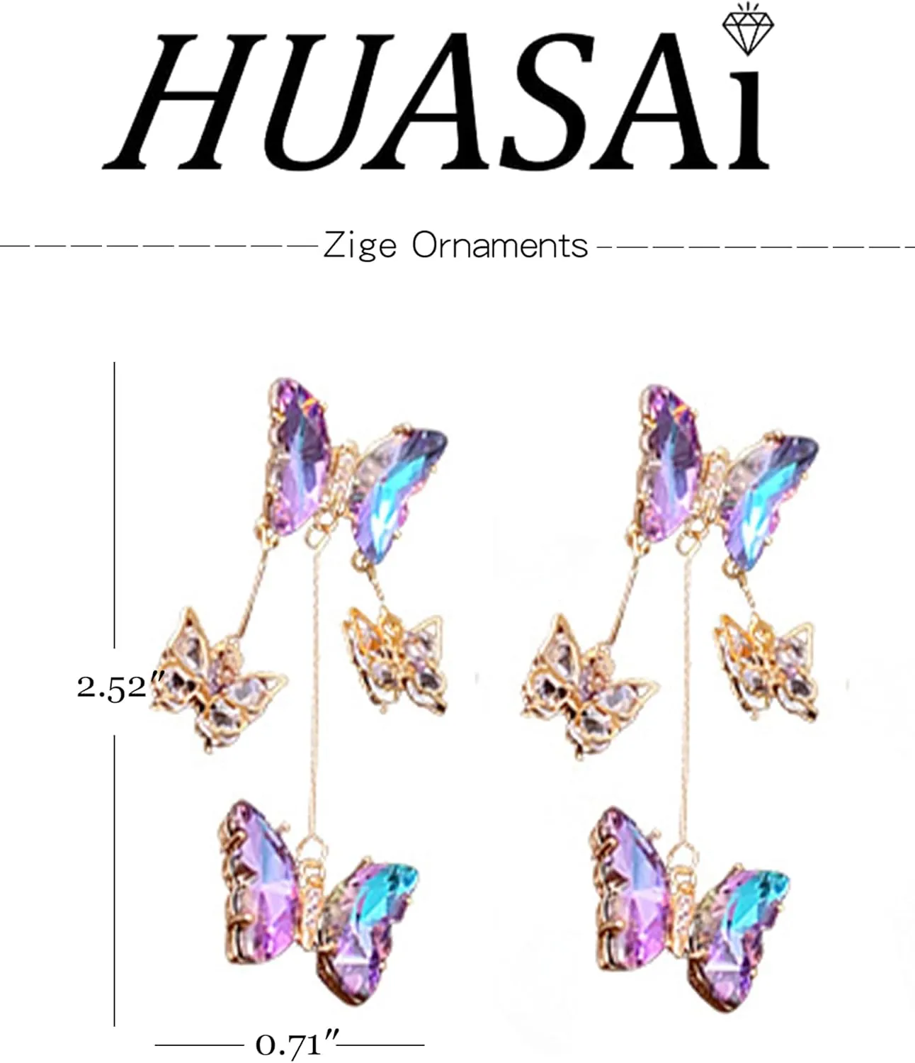 Purple Butterfly Earrings for Women Gifts Trendy Stuff Crystal Zircon Butterfly Tassel Dangle Purple Earrings Wedding Jewelry Gifts Purple Dress for Woman Outfits
