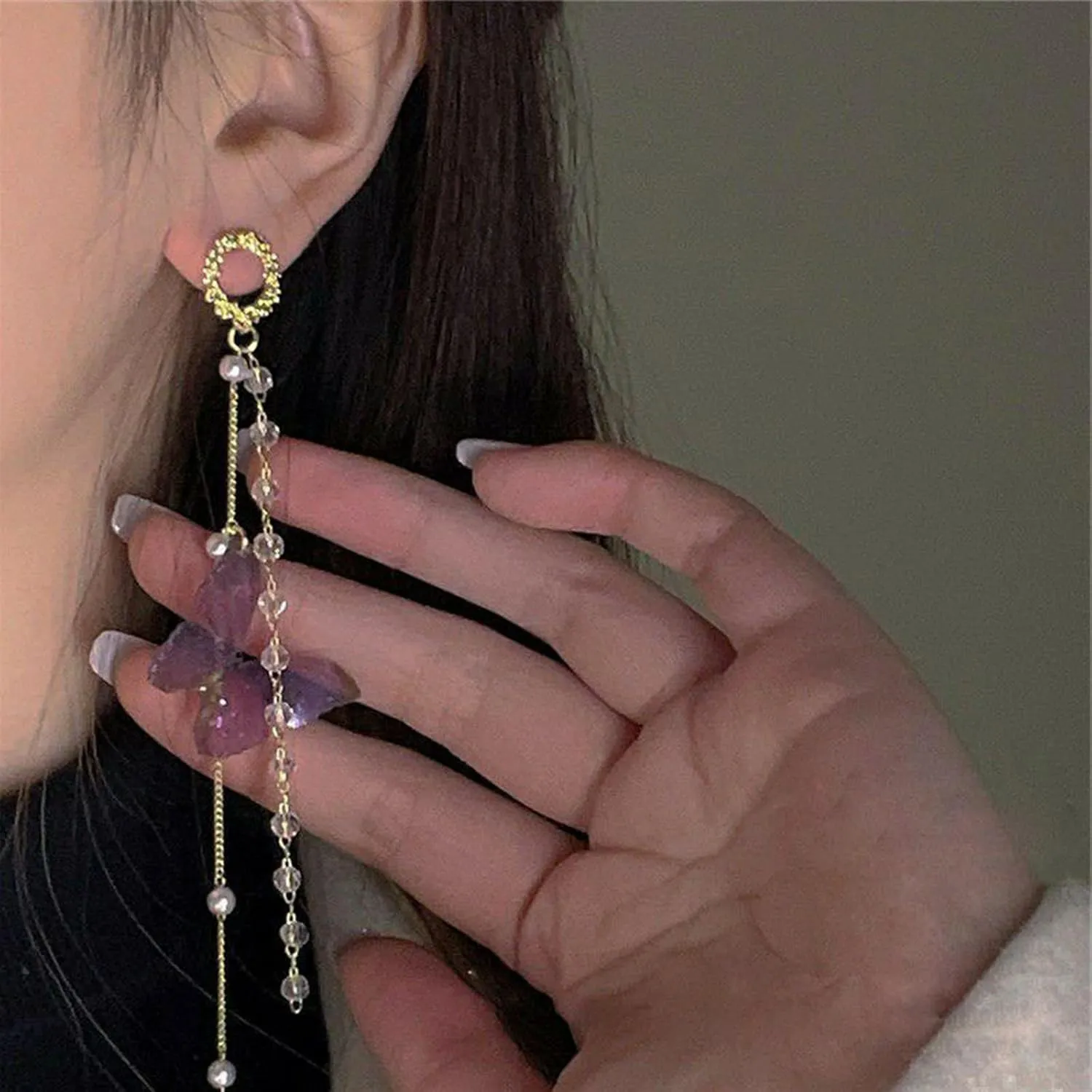 Purple Butterfly Earrings Purple Dress for Women Outfits Purple Zircon Rhinestone Stud Earrings Purple Crystal Tassel Dangle Earrings Wedding Jewelry Gifts