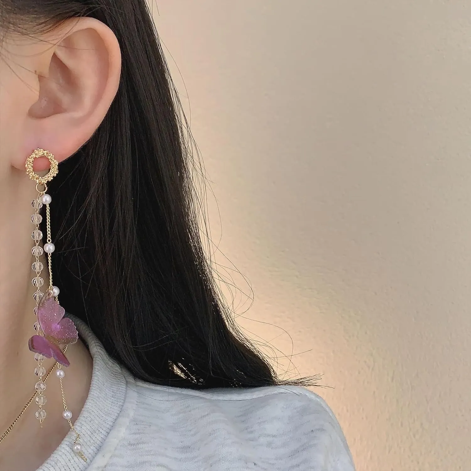 Purple Butterfly Earrings Purple Dress for Women Outfits Purple Zircon Rhinestone Stud Earrings Purple Crystal Tassel Dangle Earrings Wedding Jewelry Gifts