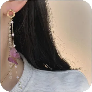 Purple Butterfly Earrings Purple Dress for Women Outfits Purple Zircon Rhinestone Stud Earrings Purple Crystal Tassel Dangle Earrings Wedding Jewelry Gifts