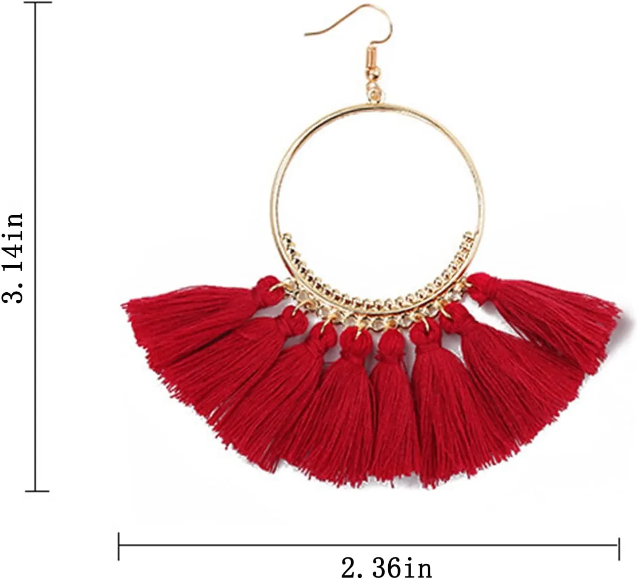 QUPENGXU Statement Tassel Colorful Fan Shape Earrings Geometric Hoop Bohemian Handmade Earrings For Women