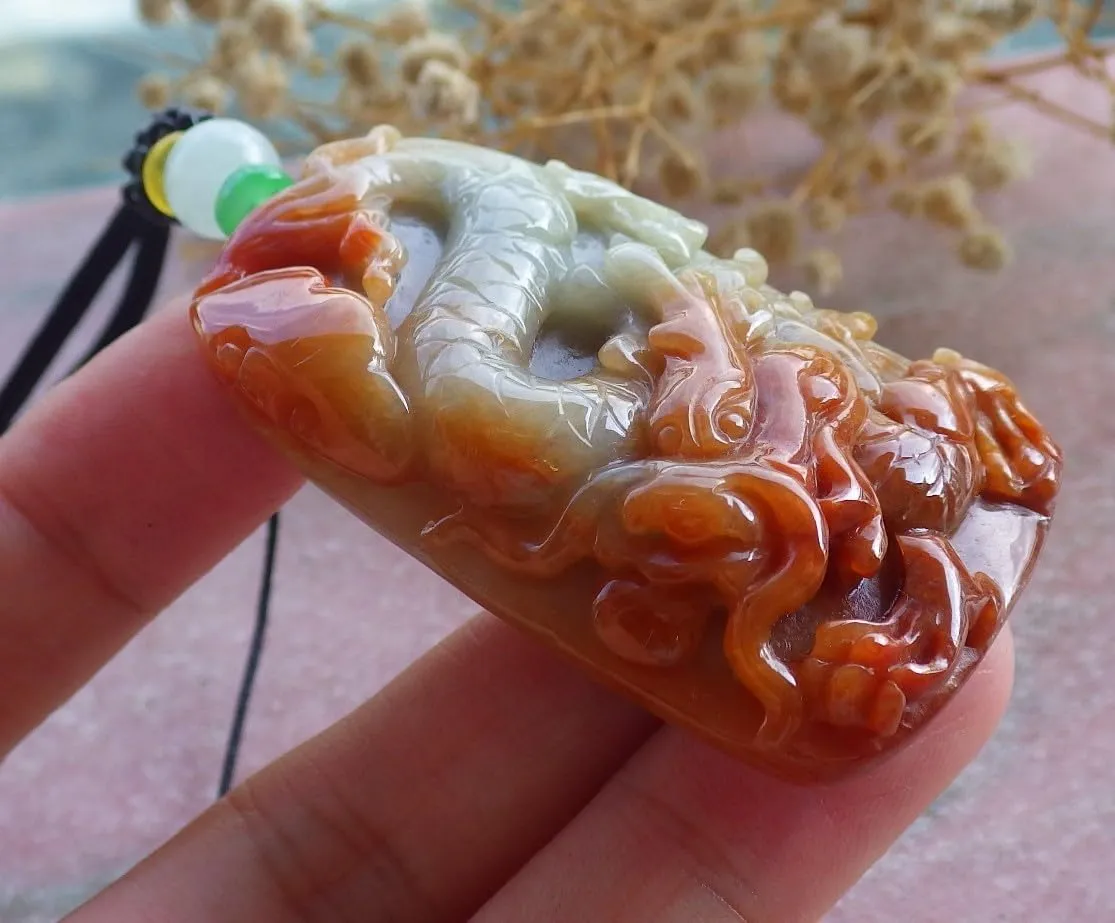 Red Burma Natural A Jade jadeite Pendant Dragon Ruyi ?????? 678537 AS