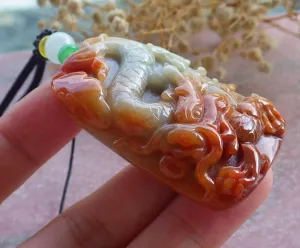 Red Burma Natural A Jade jadeite Pendant Dragon Ruyi ?????? 678537 AS