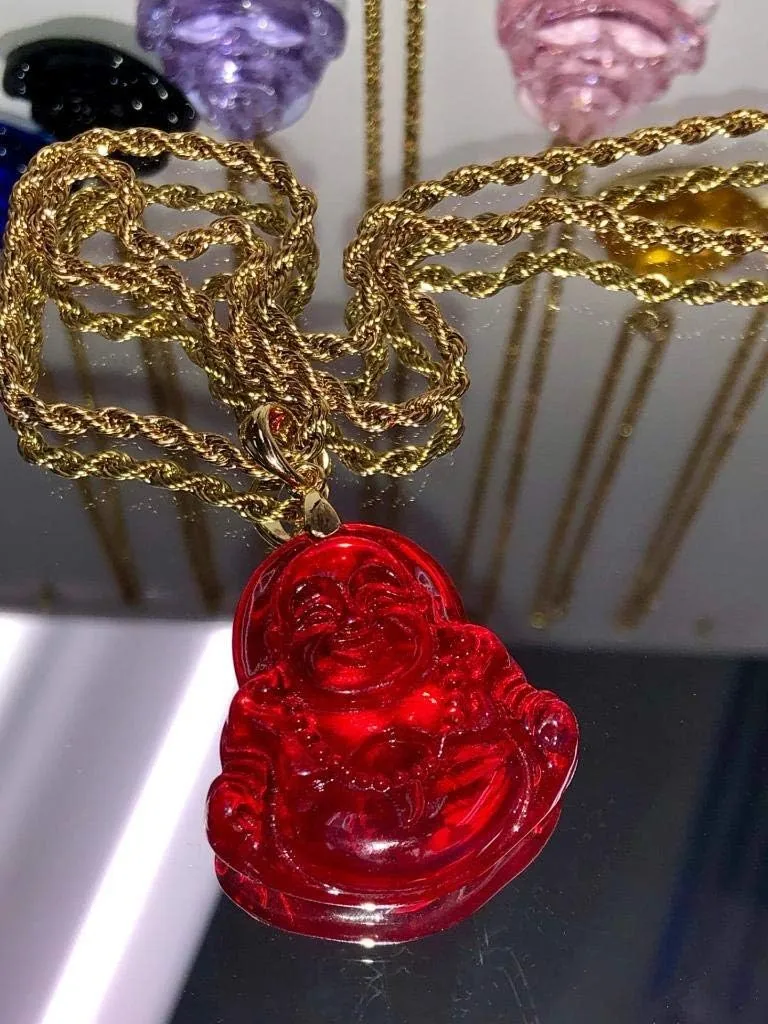 Red Jade Laughing Buddha Good Luck Pendant Necklace Rope Chain Genuine Certified Grade A Jadeite Jade Hand Crafted, Jade Neckalce, 14k Gold Filled Laughing Jade Buddha necklace, Jade Medallion