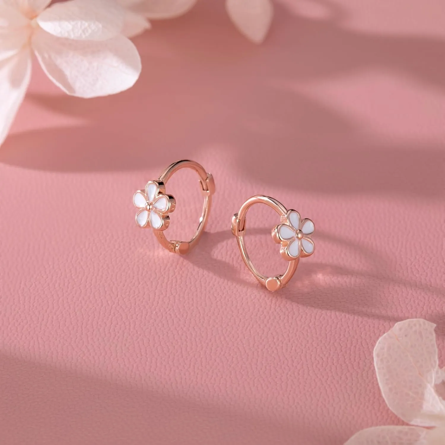 Reffeer Solid 925 Sterling Silver Flower Hoop Earrings Huggie for Women Teens Daisy Hoop Earrings Cartilage Helix Earrings