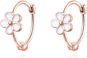 Reffeer Solid 925 Sterling Silver Flower Hoop Earrings Huggie for Women Teens Daisy Hoop Earrings Cartilage Helix Earrings