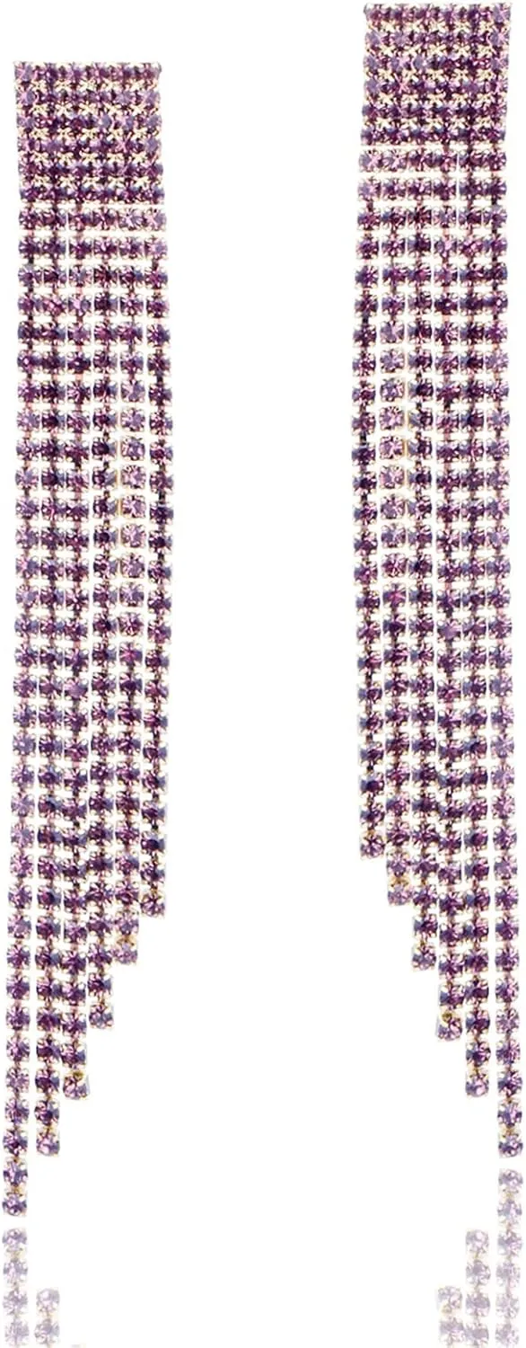 Rhinestone Long Tassel Dangle Earrings for Women.Crystal Chandelier Drop Earrings Dangling Chain Statement Earring Fashion Jewelry Gifts for Women