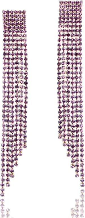 Rhinestone Long Tassel Dangle Earrings for Women.Crystal Chandelier Drop Earrings Dangling Chain Statement Earring Fashion Jewelry Gifts for Women