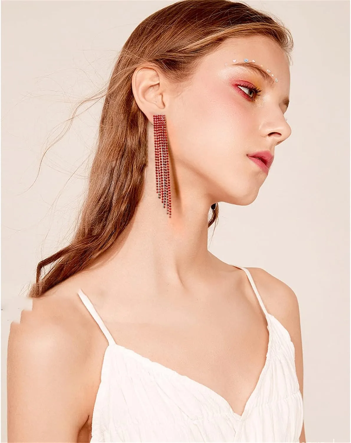 Rhinestone Long Tassel Dangle Earrings for Women.Crystal Chandelier Drop Earrings Dangling Chain Statement Earring Fashion Jewelry Gifts for Women