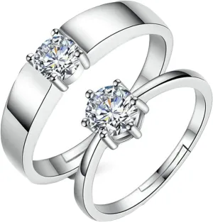 Rings for Couples Adjustable, Promise Rings for Couples Goth Customize 925 Sterling Silver Solitaire Ring with Cubic Zirconia