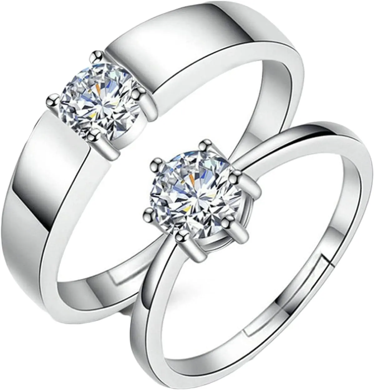 Rings for Couples Adjustable, Promise Rings for Couples Goth Customize 925 Sterling Silver Solitaire Ring with Cubic Zirconia