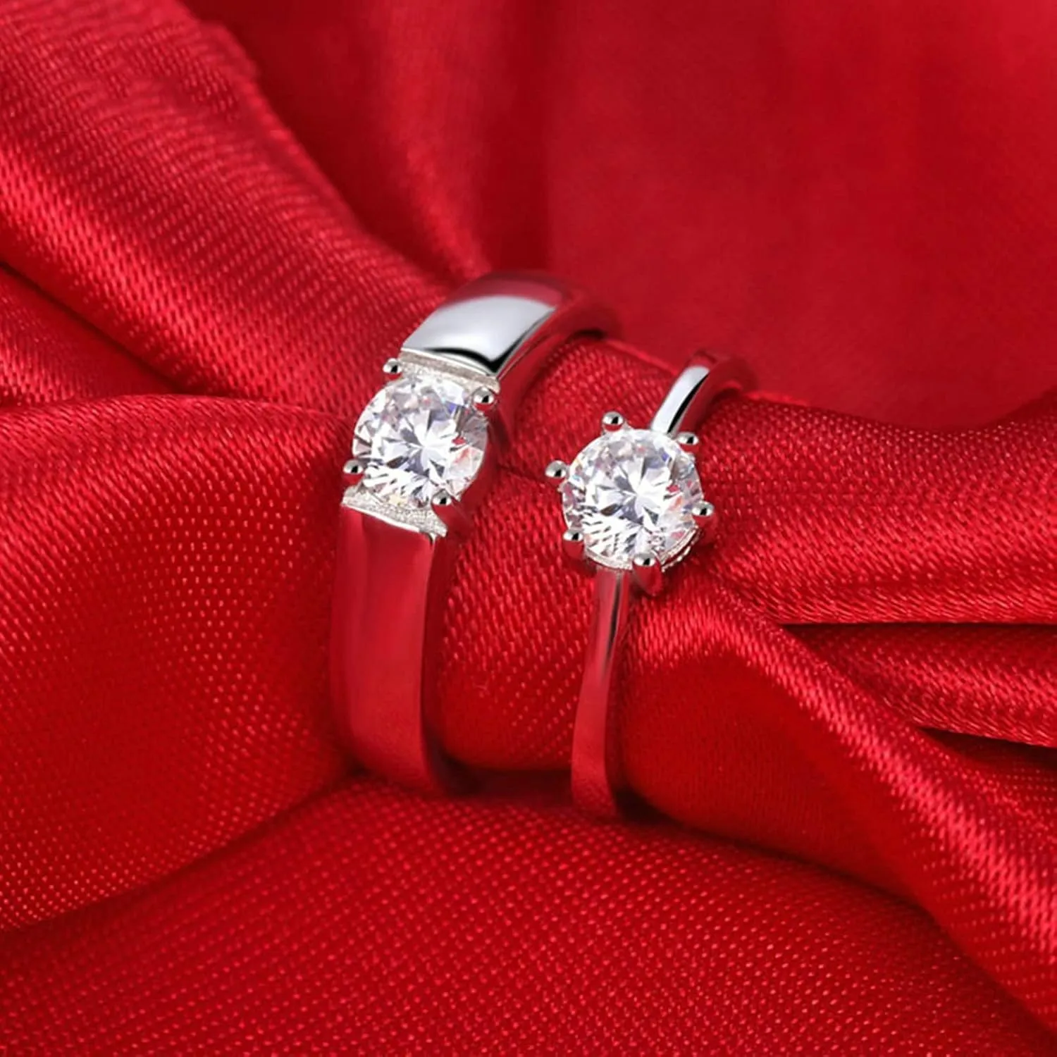 Rings for Couples Adjustable, Promise Rings for Couples Goth Customize 925 Sterling Silver Solitaire Ring with Cubic Zirconia