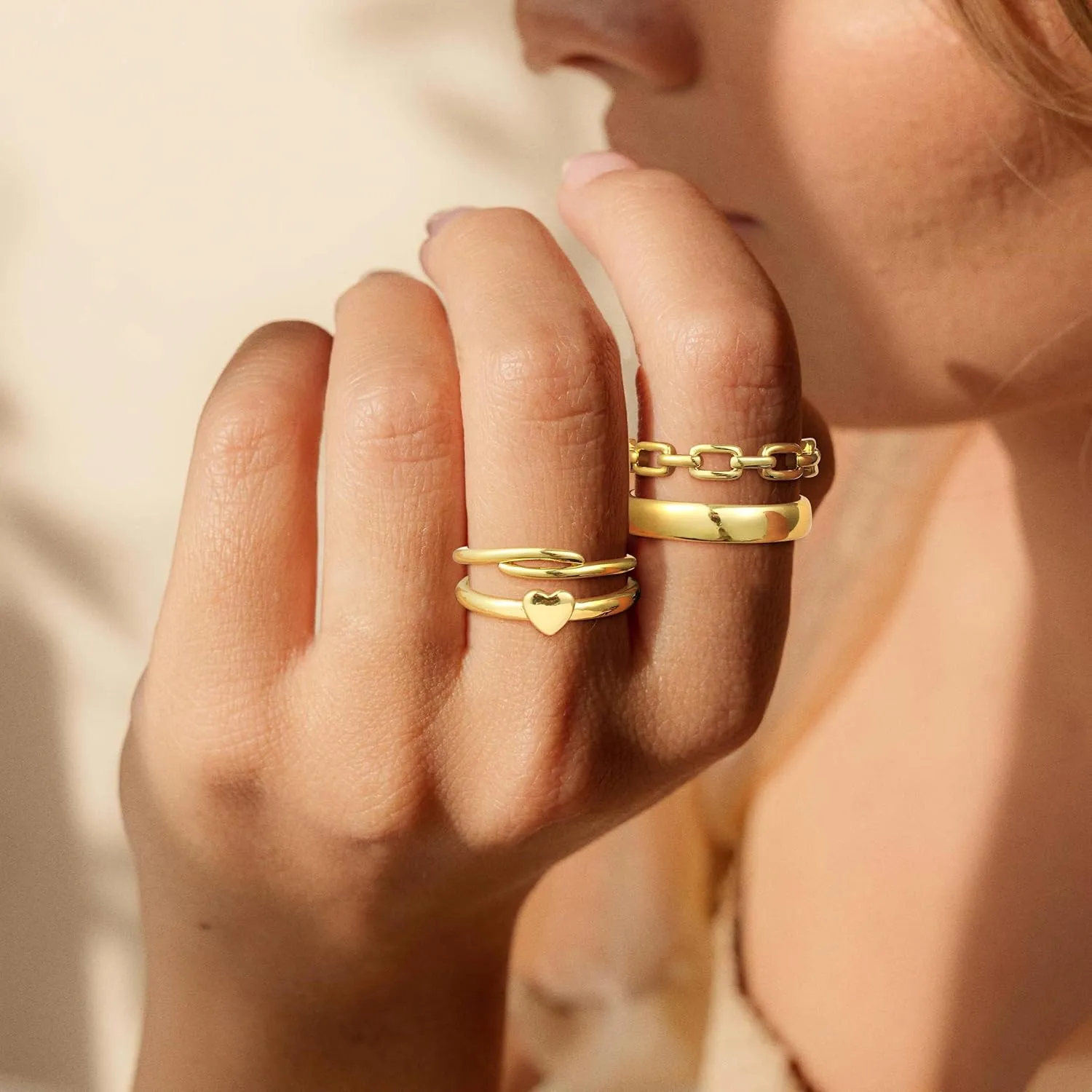 Rings for Women - Comfort Fit with Gold Rings Set - Elegant 14k Gold Plated Dainty Stacking Cubic Zirconia Thumb Rings Set Jewelry Size 6-10