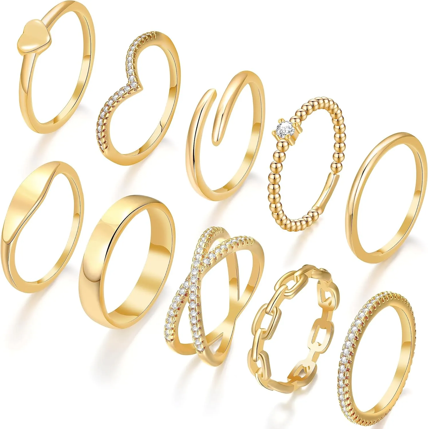 Rings for Women - Comfort Fit with Gold Rings Set - Elegant 14k Gold Plated Dainty Stacking Cubic Zirconia Thumb Rings Set Jewelry Size 6-10