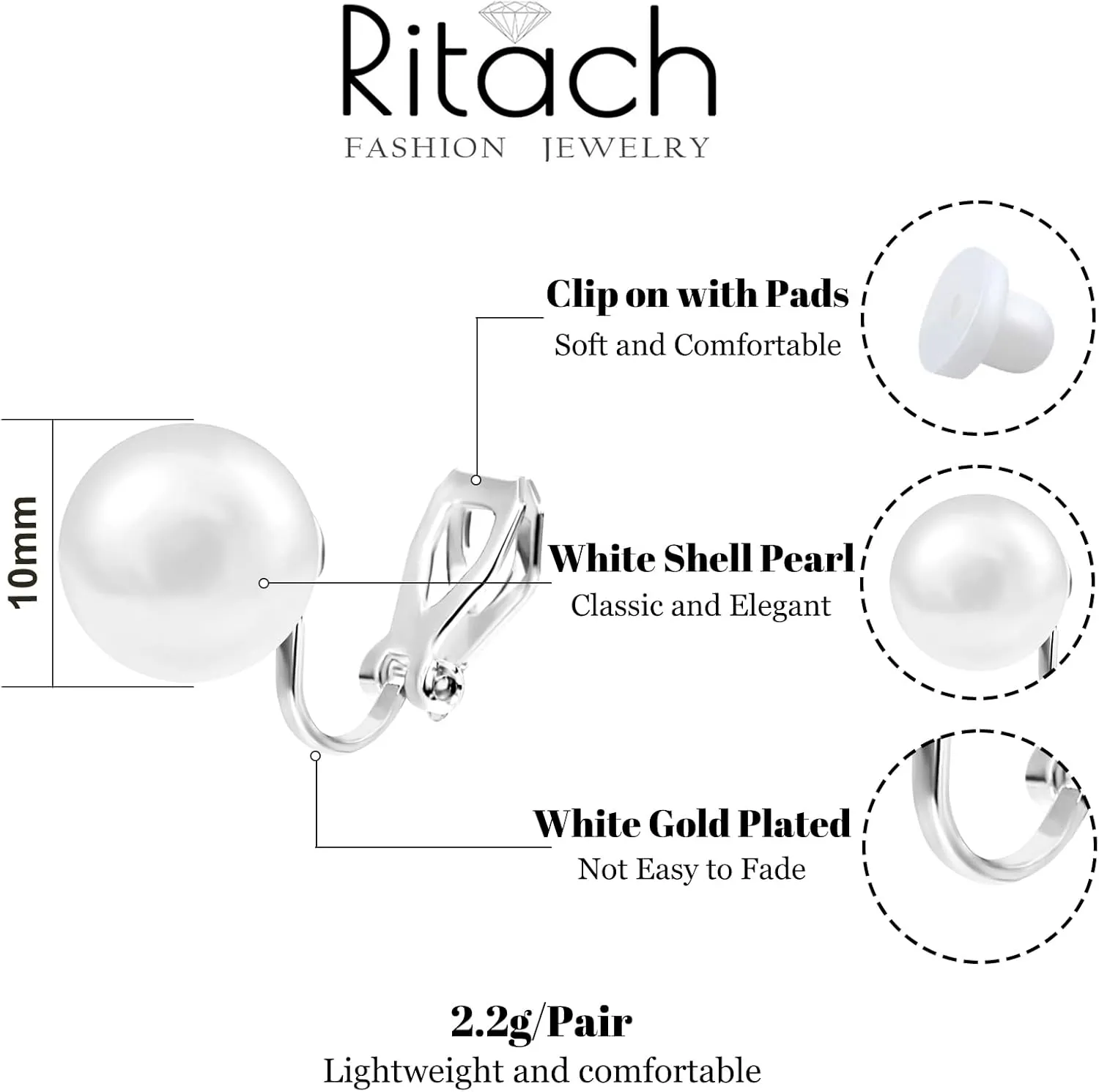 Ritach Clip on Earrings for Women 14K Gold Silver Plated Pearl Earrings Minimalist Jewelry for Women