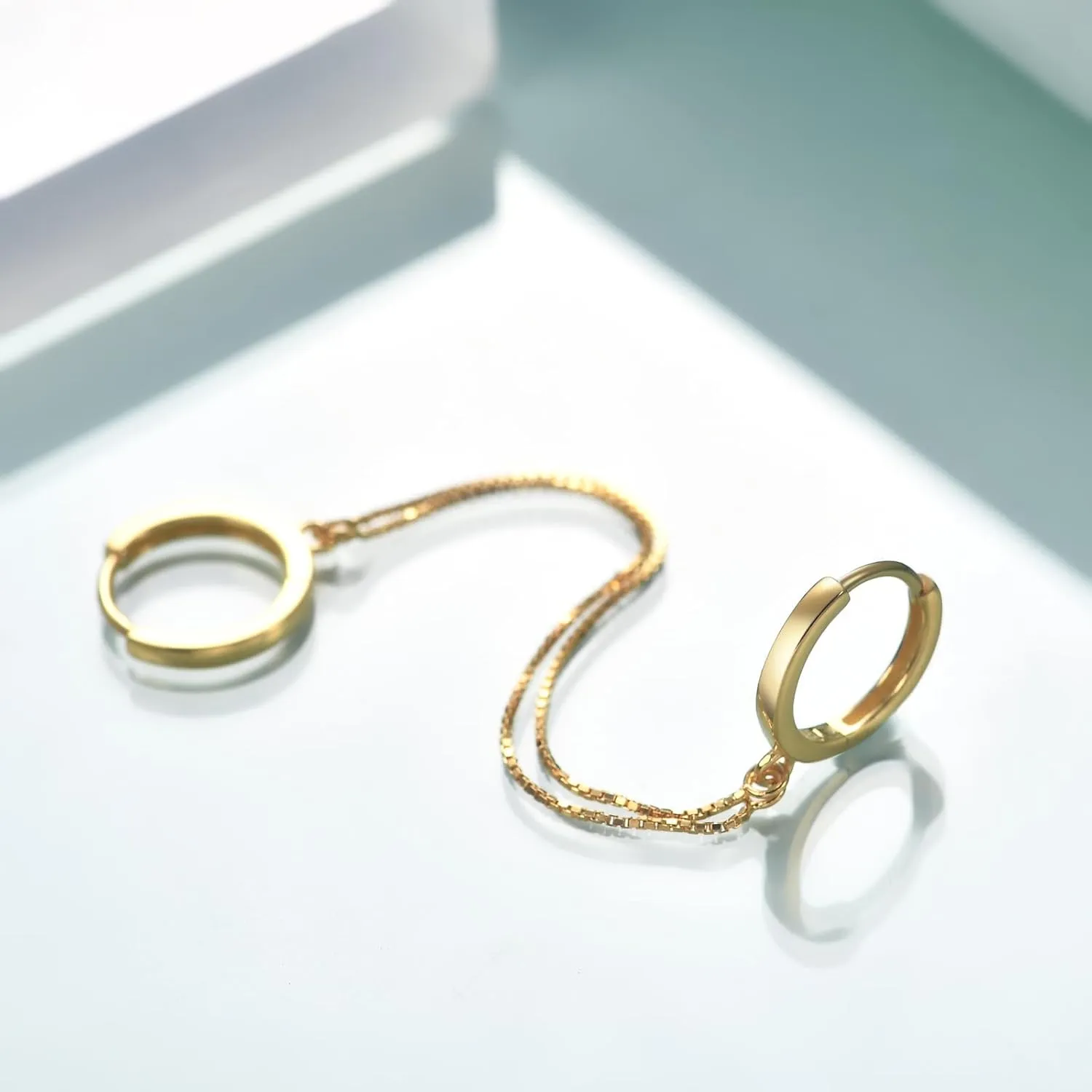 Rnivida 925 Sterling Silver Double Hoop Chains Earrings Double Piercing for Women,Dangle Hoop Earrings Two Holes Piercing Jewelry Gifts